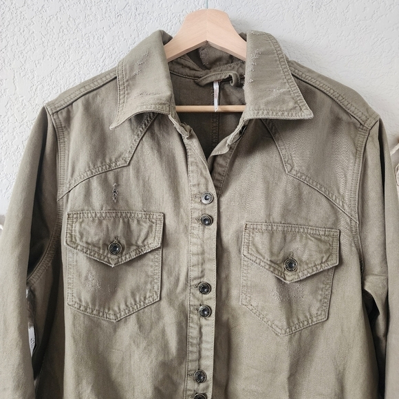 Free People Moonchild Distress Sage Dress Longline Shacket Grunge Boho Chic M - Picture 7 of 12